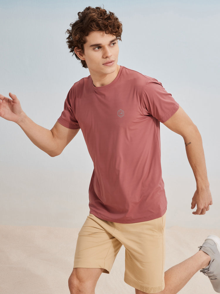 Pink Rayon Nylon Stretch Crew Neck T-Shirt