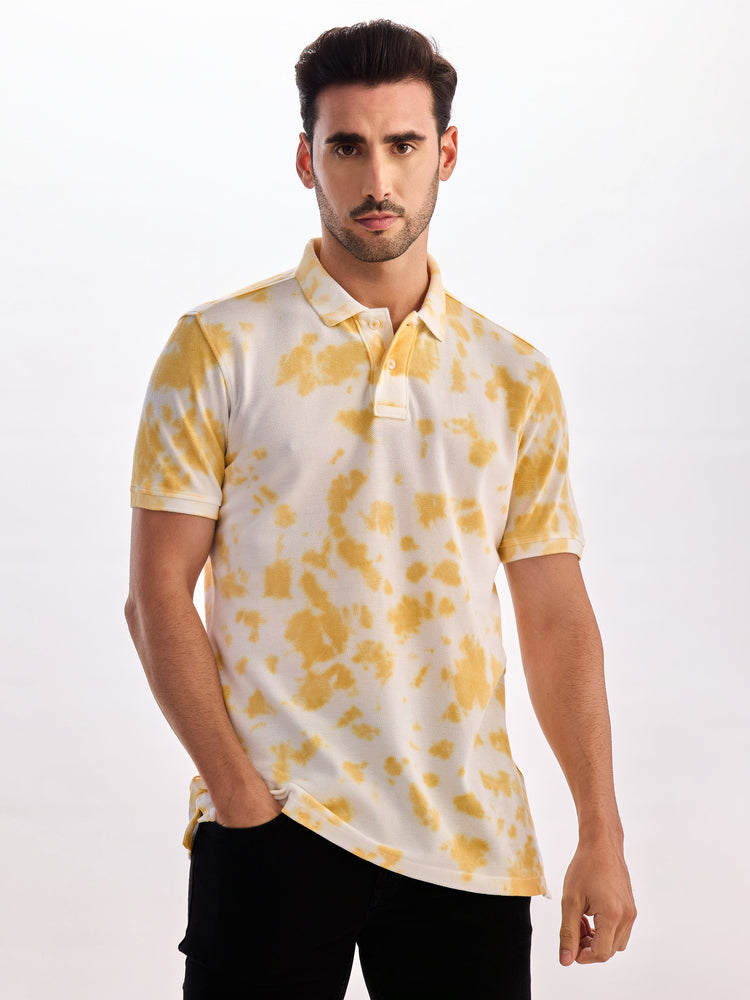 Yellow Tie Dye Polo T-Shirt