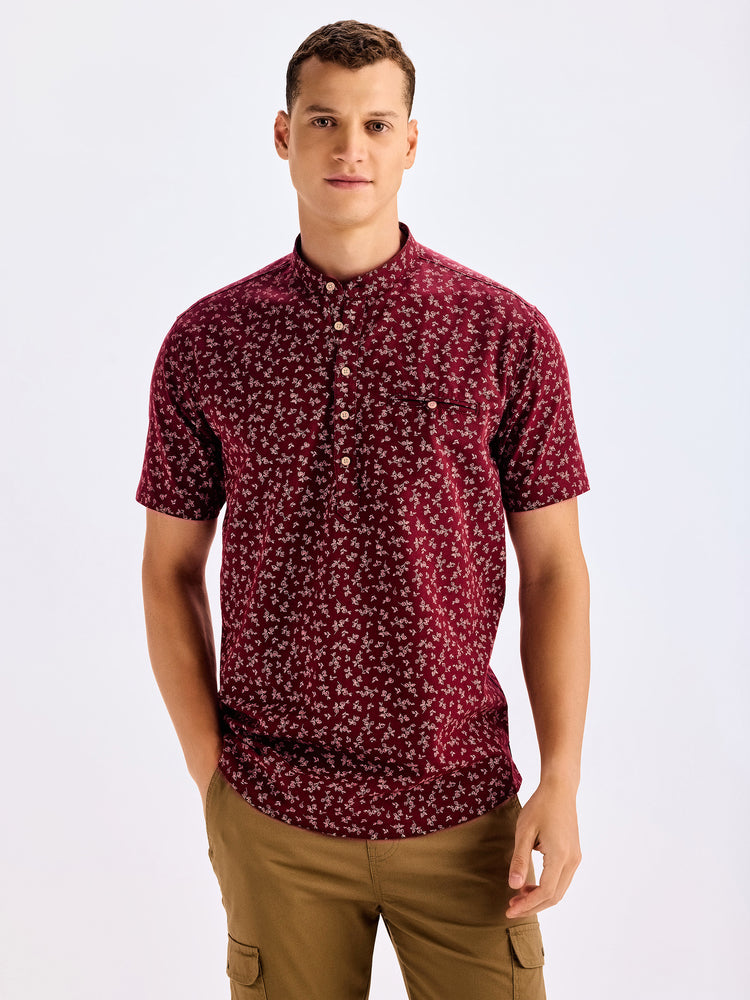 Maroon Printed Kurta