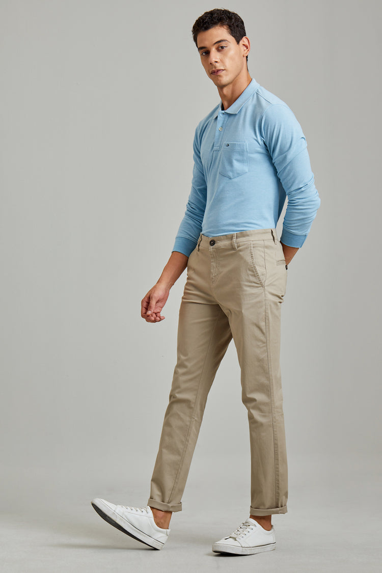 Grey Solid Stretch Slim Fit Trouser