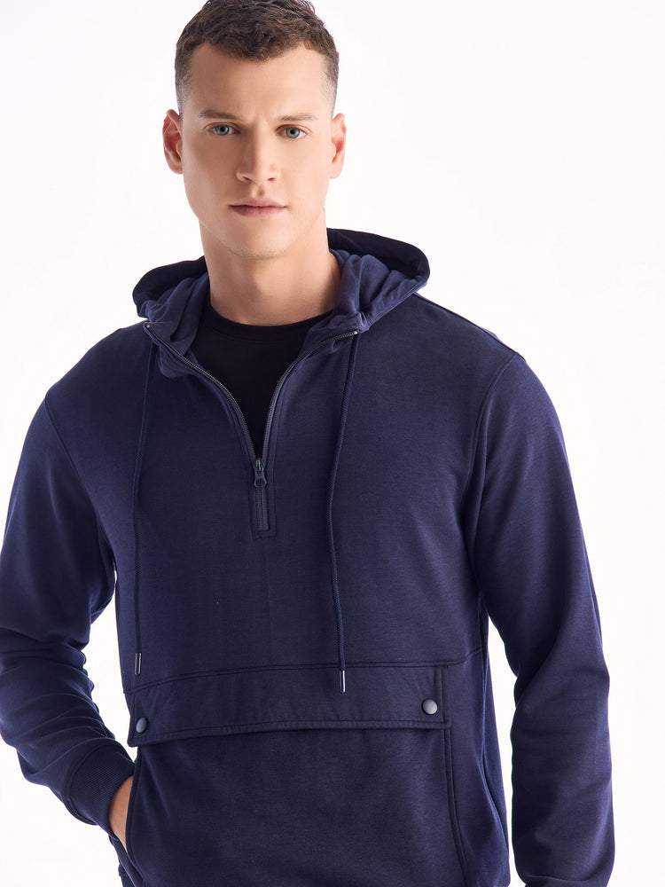 Navy Solid Hooded Sweatshirt