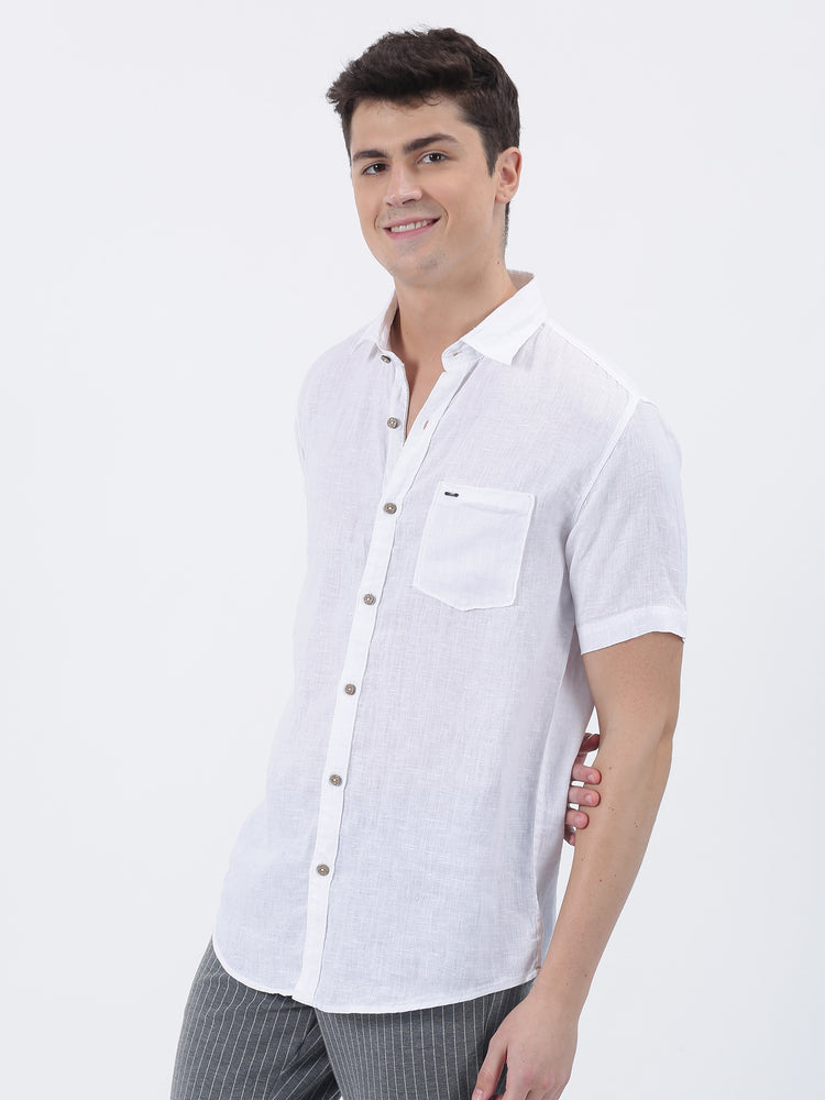 White Linens Plain Casual Shirt