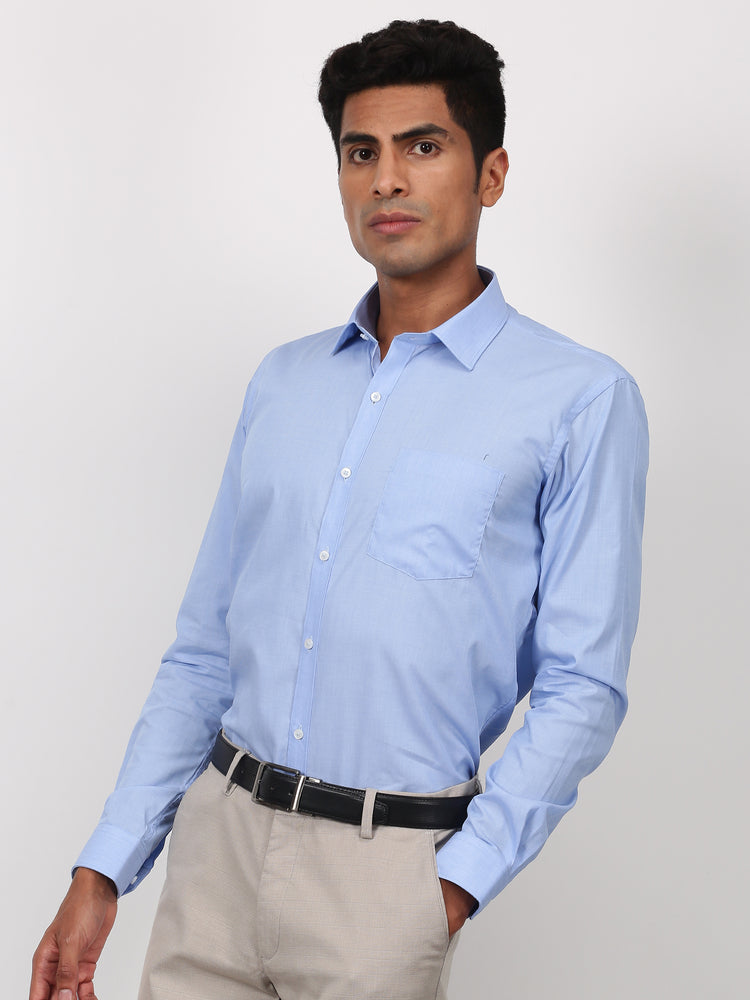 Blue Cotton Spread collar shirt