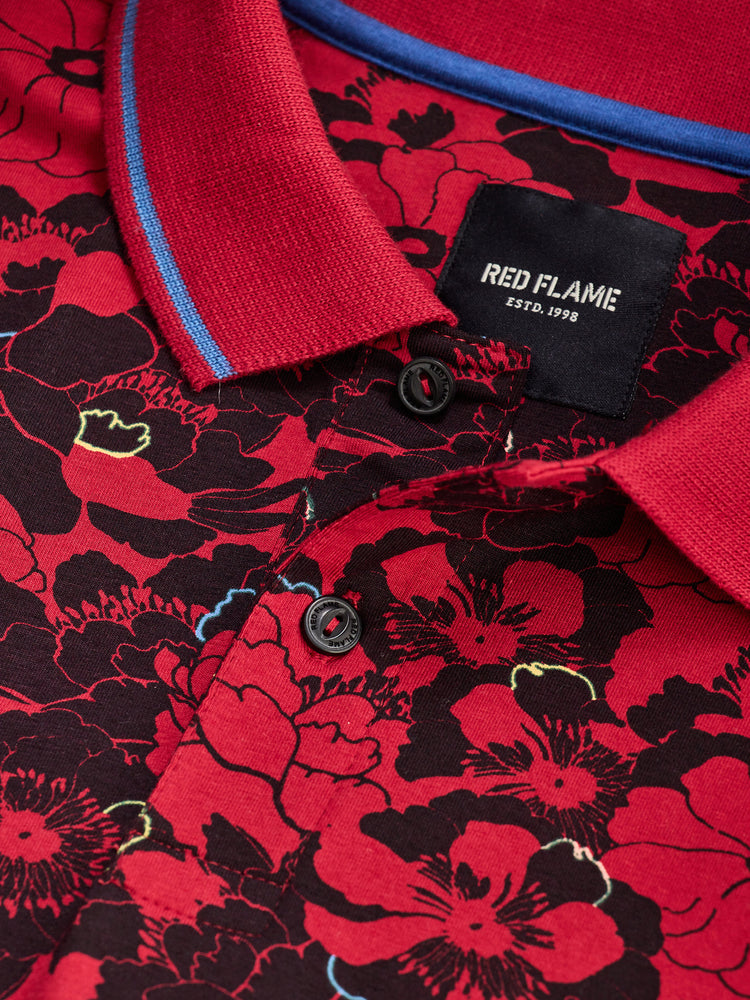 Maroon Printed Polo T-Shirt
