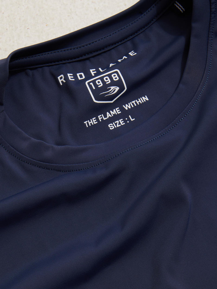 Blue Rayon Nylon Stretch Crew Neck T-Shirt