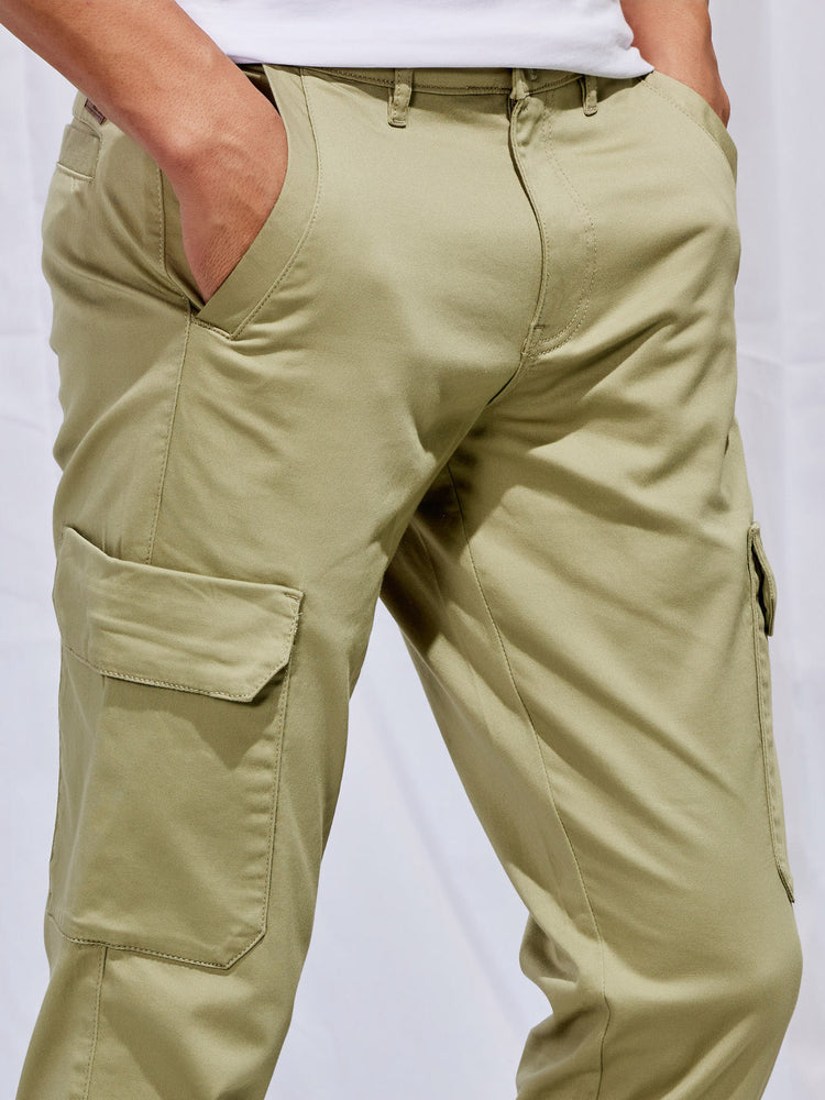 Green Stretch Satin Cargo Trouser