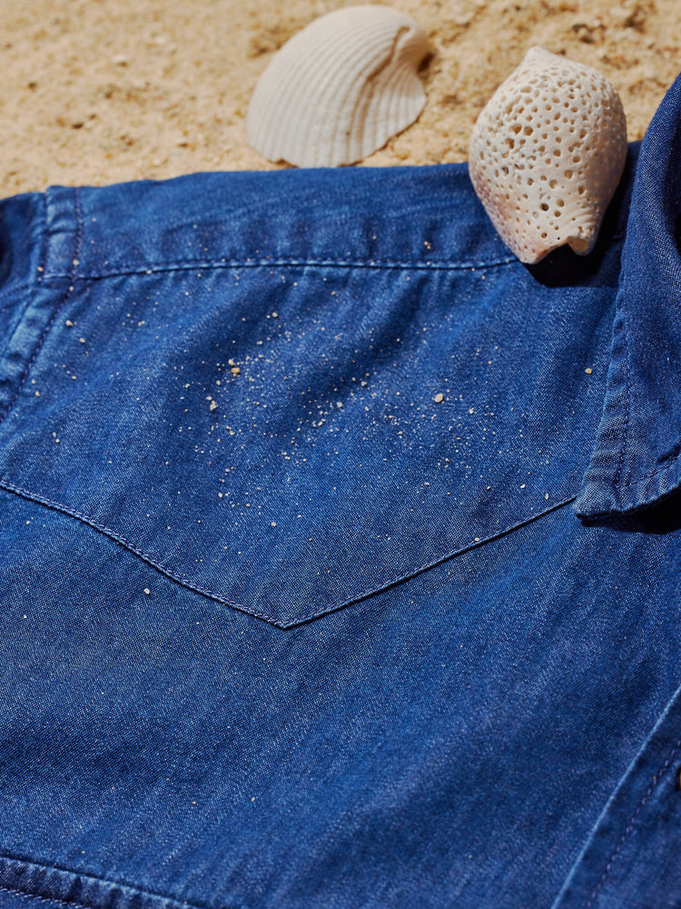 Blue Silky Denim Cargo Shirt