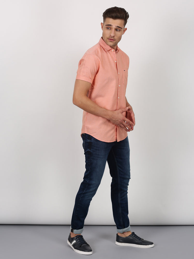 Orange Cotton Cut-Way Collar Shirt
