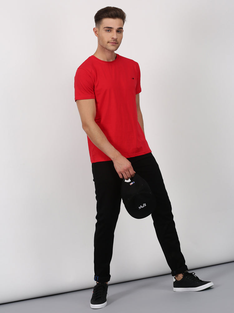 Red Cotton Crew Neck T-Shirt