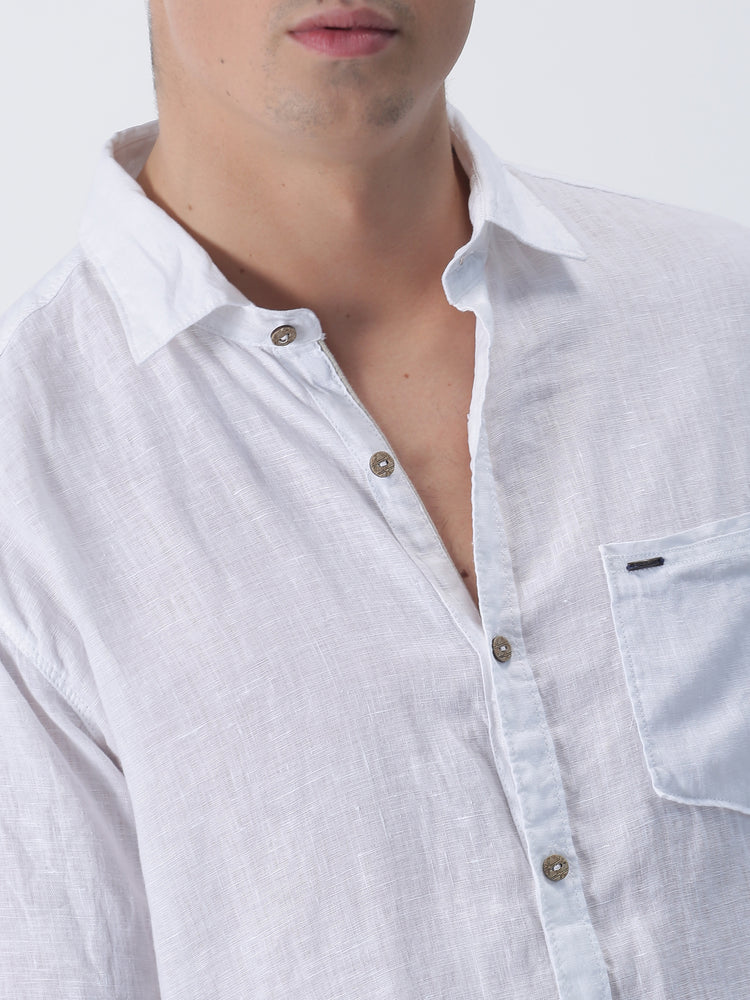 White Linens Plain Casual Shirt