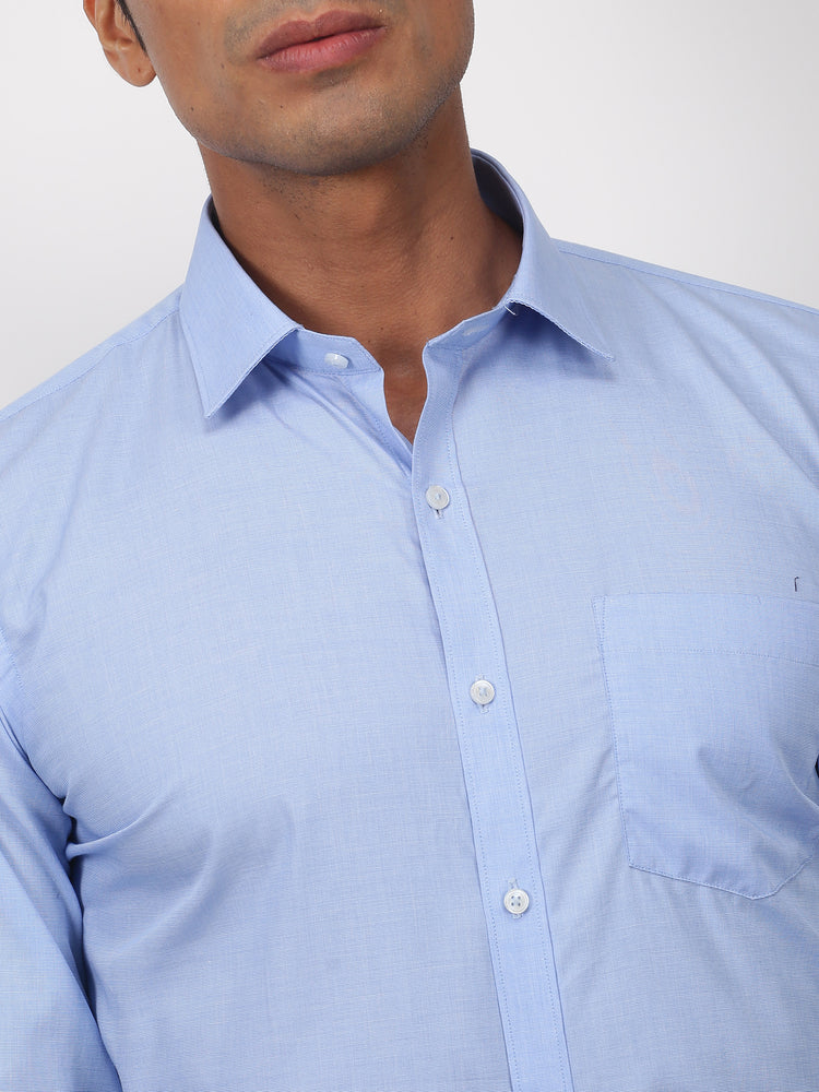 Blue Cotton Spread collar shirt