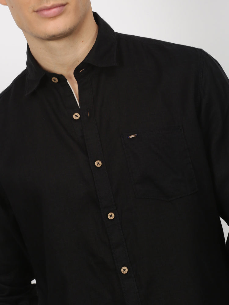 Black Linens Plain Casual Shirt
