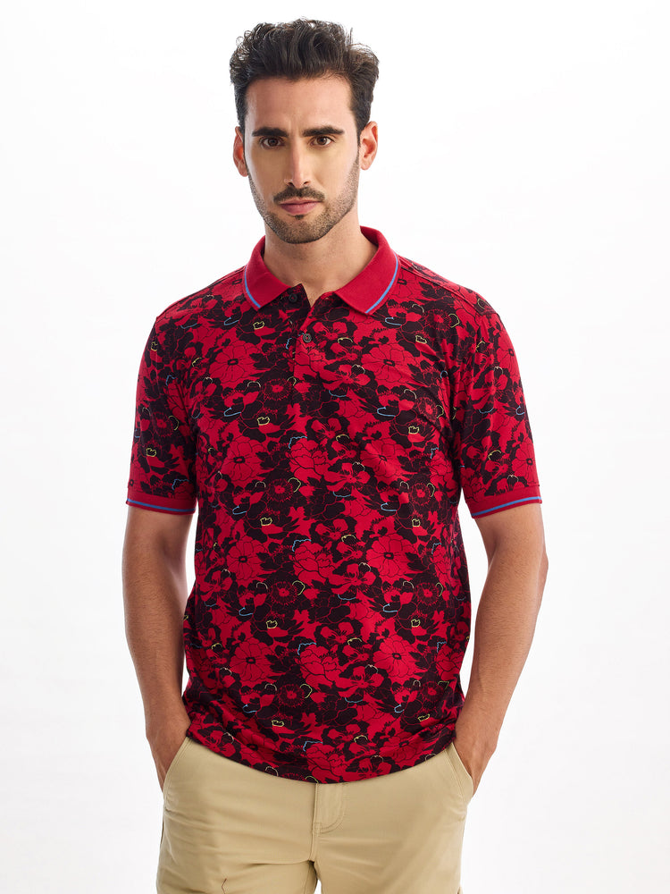 Maroon Printed Polo T-Shirt