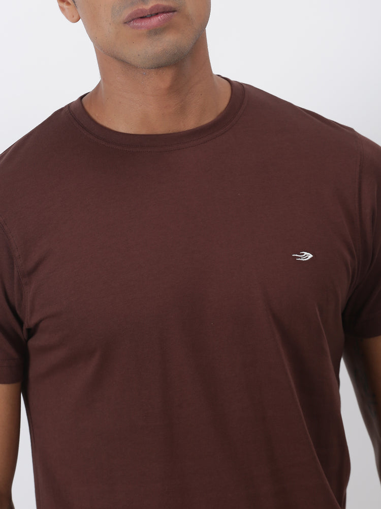 Brown Cotton Crew Neck T-Shirt