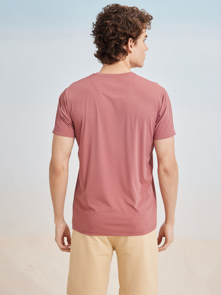Pink Rayon Nylon Stretch Crew Neck T-Shirt