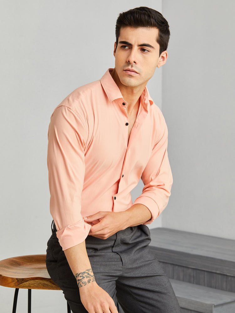 Orange Poly Stretch Cut-Way Collar Shirt