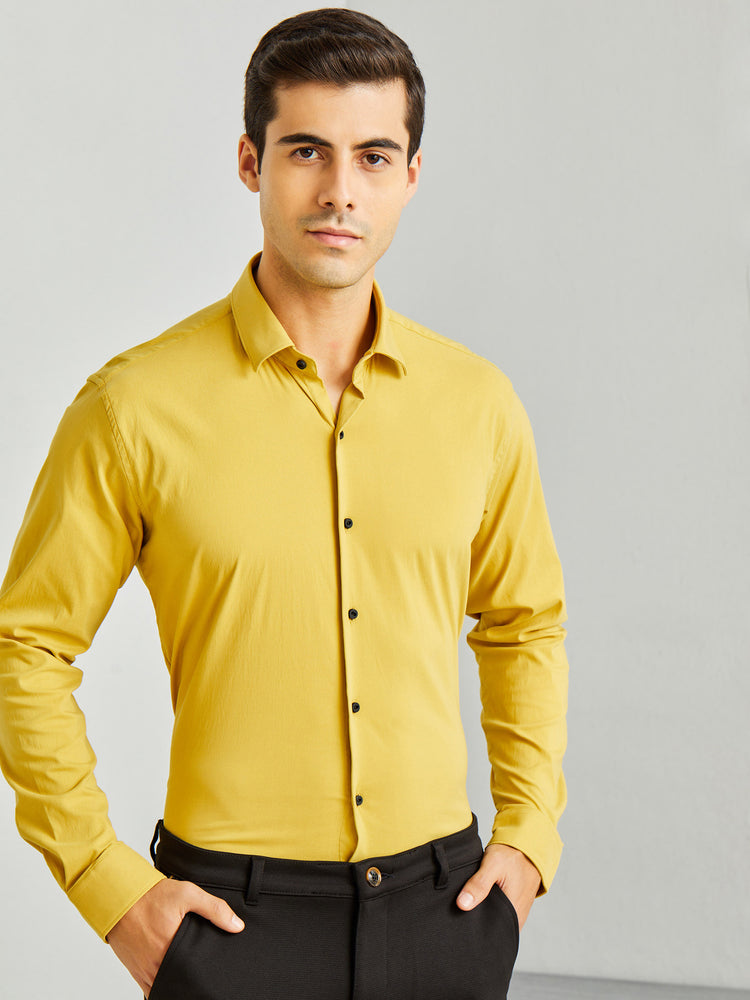 Yellow Poly Stretch Cut-Way Collar Shirt
