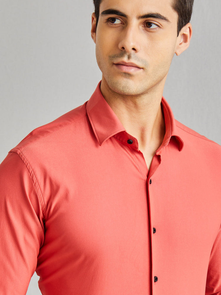 Red Poly Stretch Cut-Way Collar Shirt