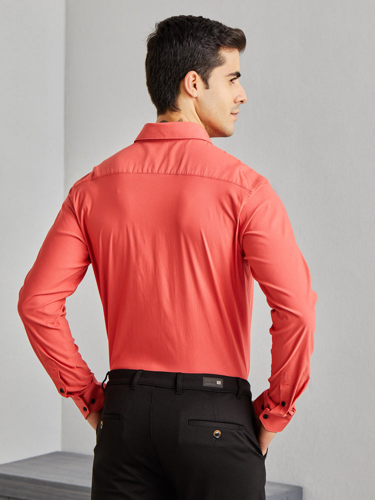Red Poly Stretch Cut-Way Collar Shirt
