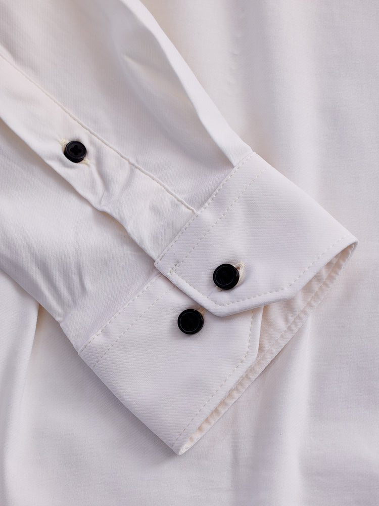 Cream Poly Stretch Cutaway Collar Shirt