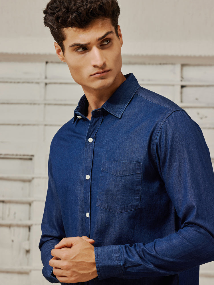 Navy Silky Denim Shirt