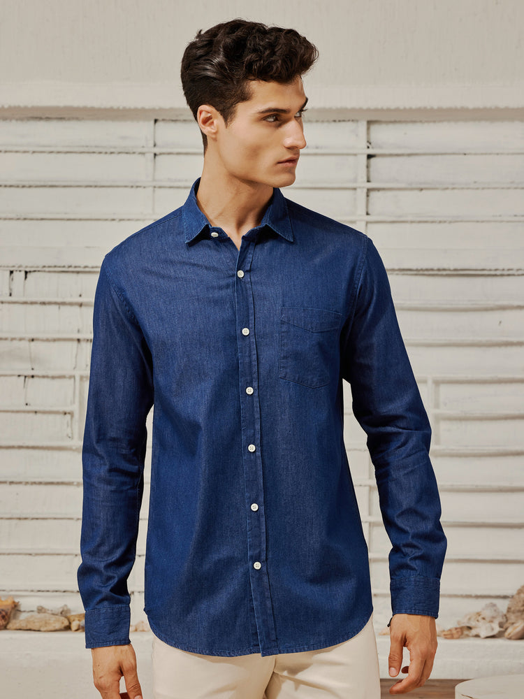 Navy Silky Denim Shirt