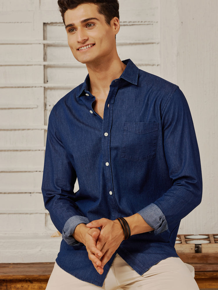 Navy Silky Denim Shirt