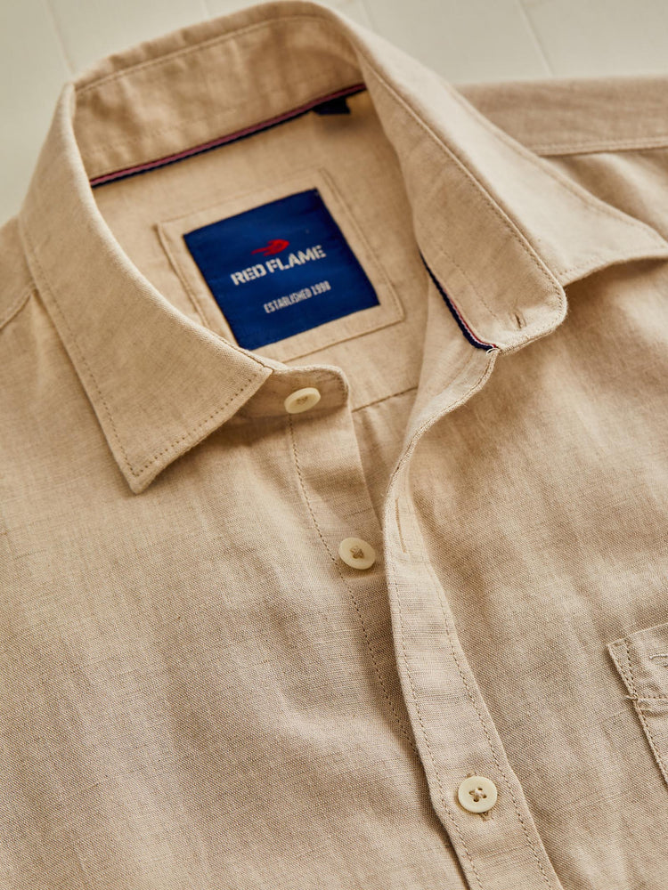 Natural Linen Cotton Spread Collar Shirt
