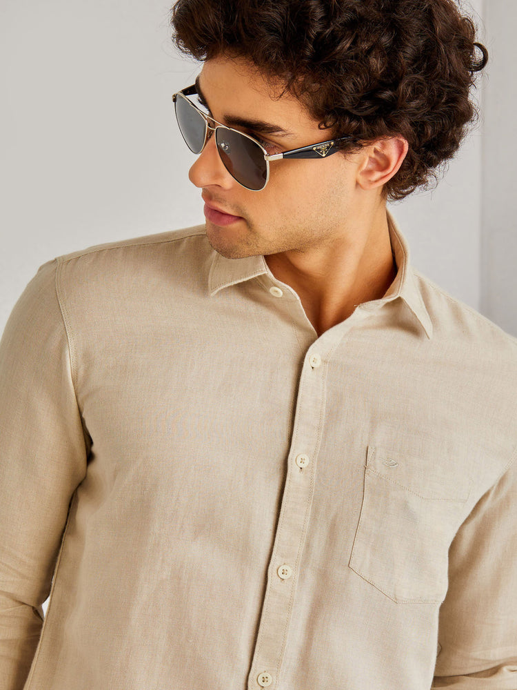 Natural Linen Cotton Spread Collar Shirt