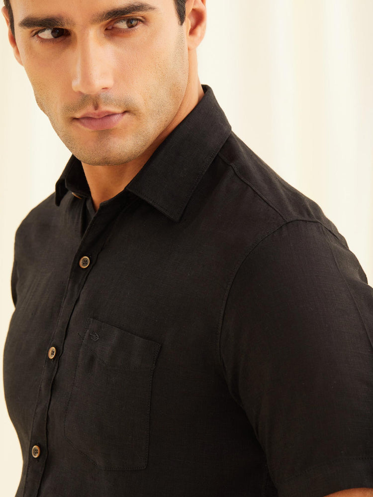 Black Linens Plain Casual Shirt
