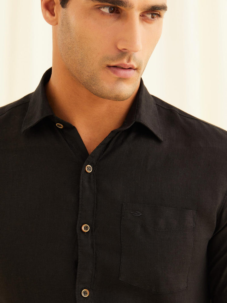 Black Linens Plain Casual Shirt