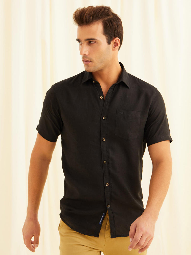 Black Linens Plain Casual Shirt