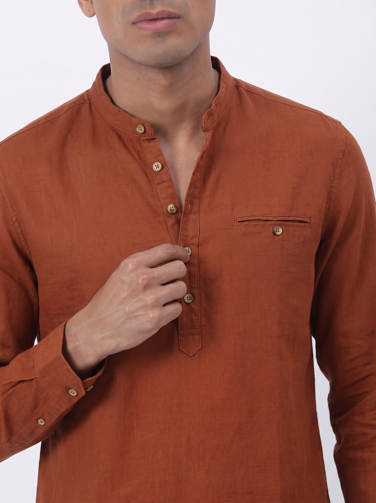 Rust Plain Casual Kurta