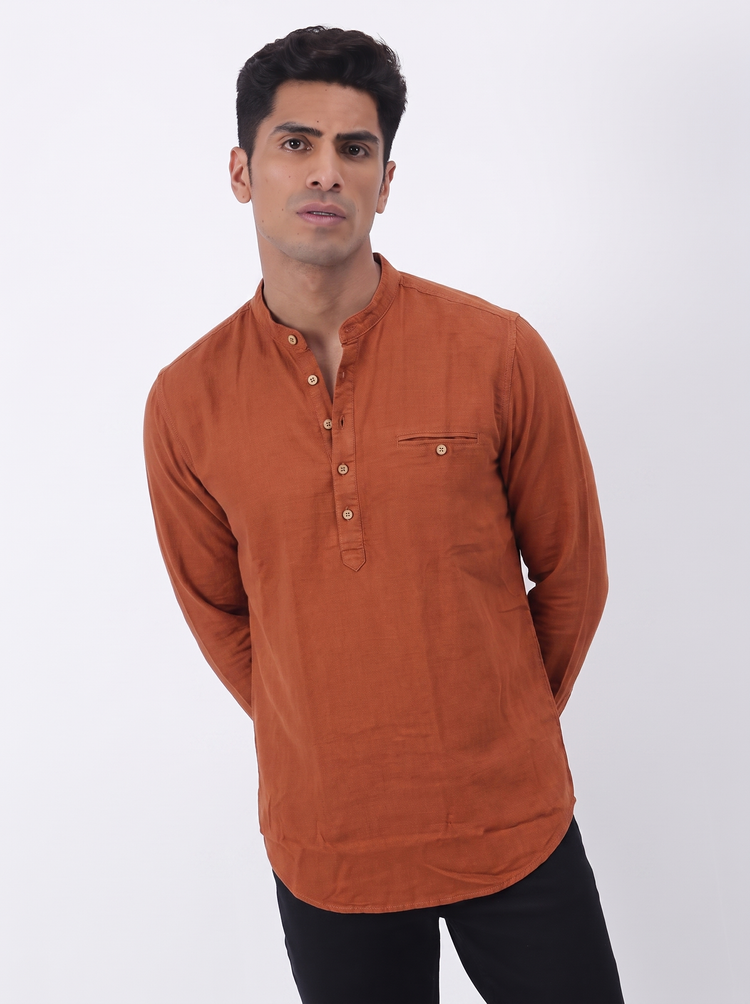 Rust Plain Casual Kurta