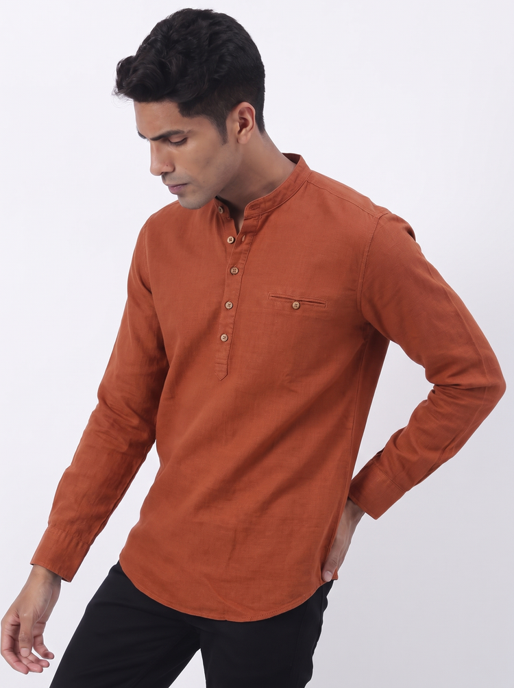Rust Plain Casual Kurta