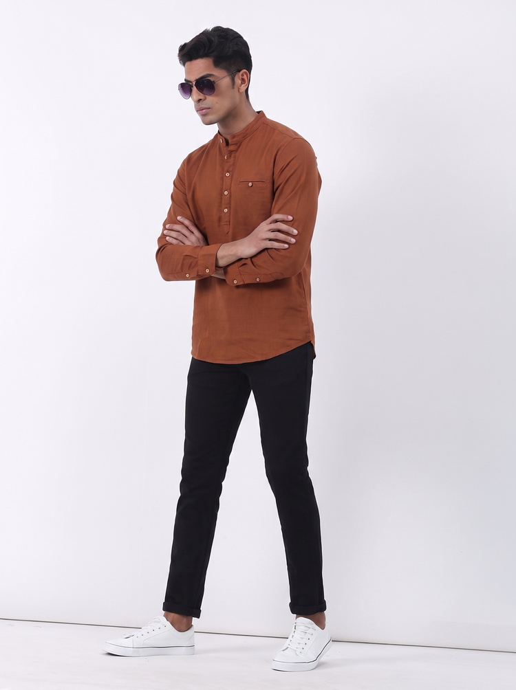 Rust Plain Casual Kurta