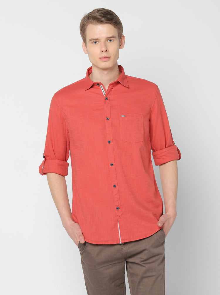 Red Plain Casual Shirt