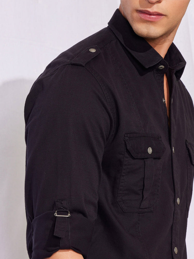 Black Plain Stretch Shirt