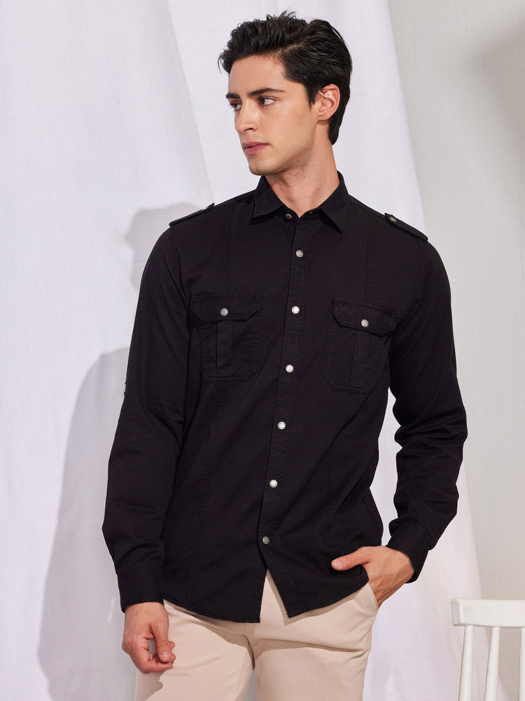 Black Plain Stretch Shirt