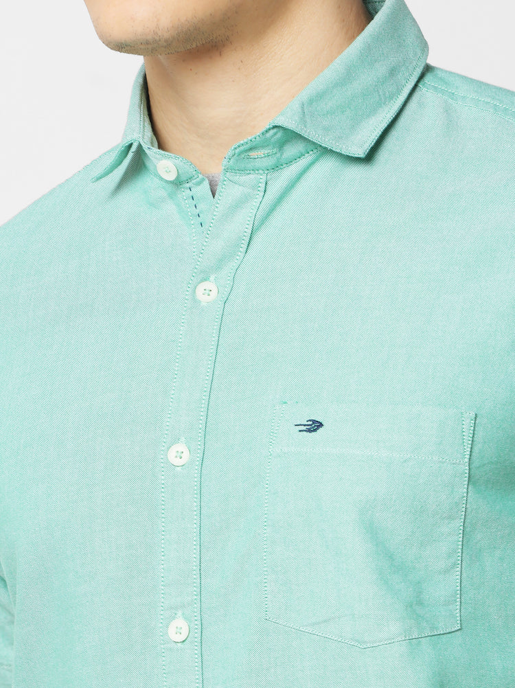 Green Cotton Cut-Way Collar Shirt