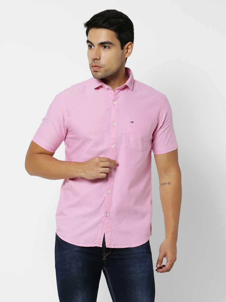 Pink Cotton Cut-Way Collar Shirt