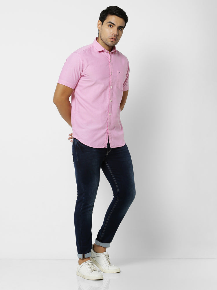 Pink Cotton Cut-Way Collar Shirt