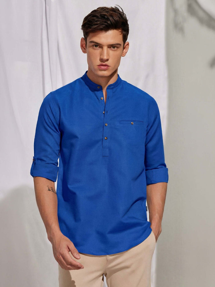 Blue Linen Plain Kurta