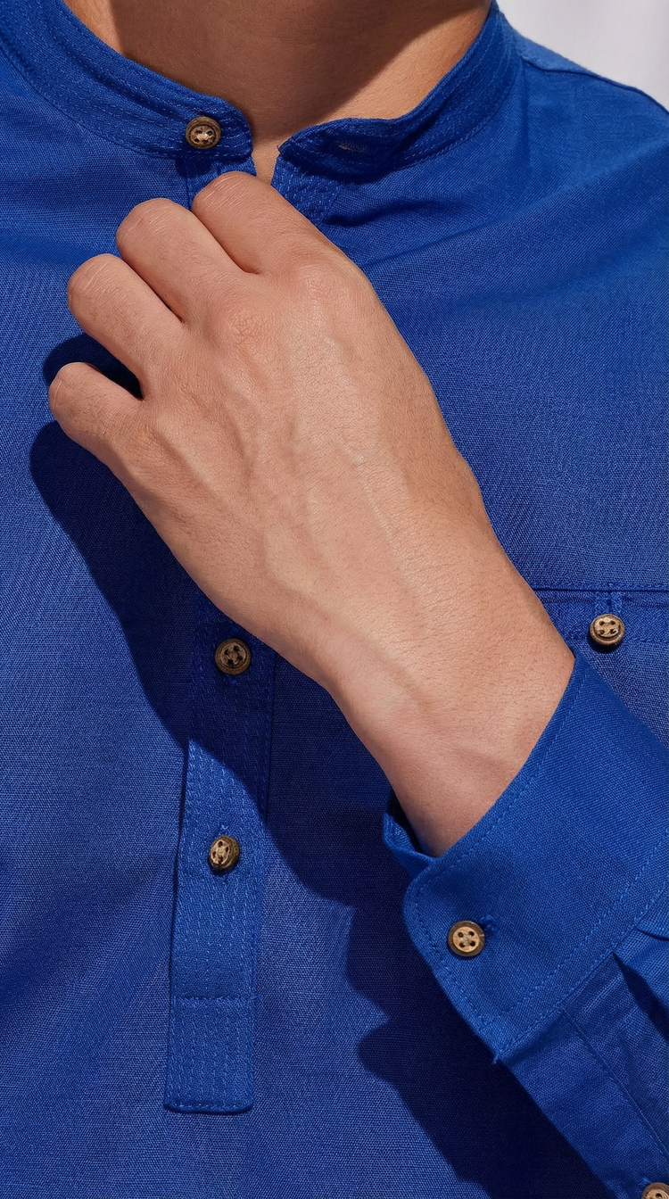 Blue Linen Plain Kurta