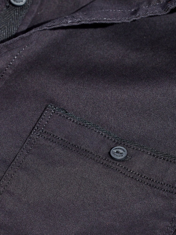 Black Cotton Stretch Spread Collar Shirt