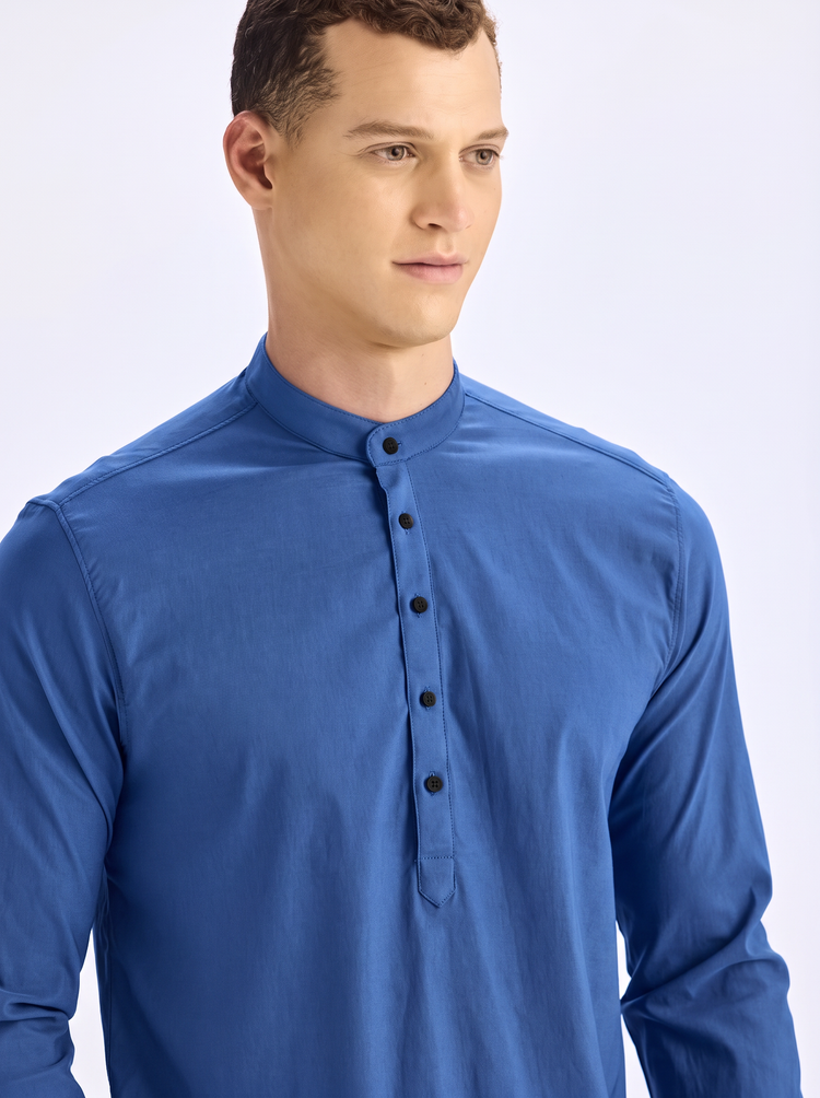 Blue Stretch Solid Kurta