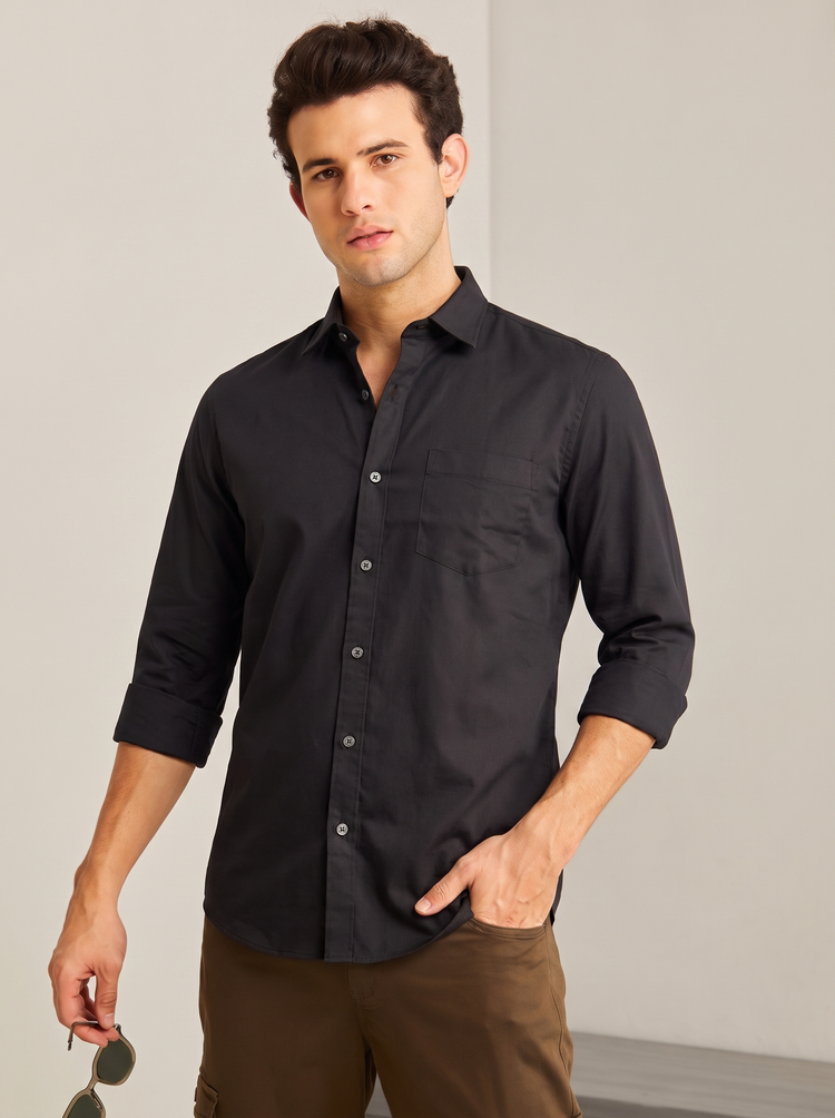 Black Plain Stretch Shirt