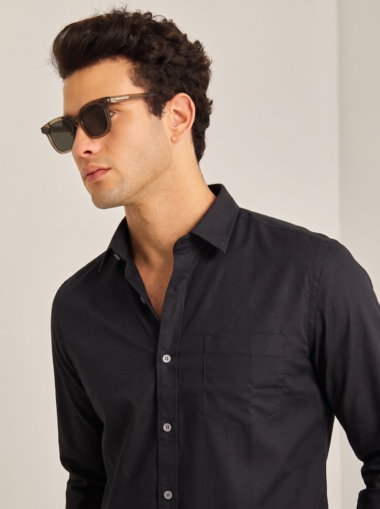 Black Plain Stretch Shirt