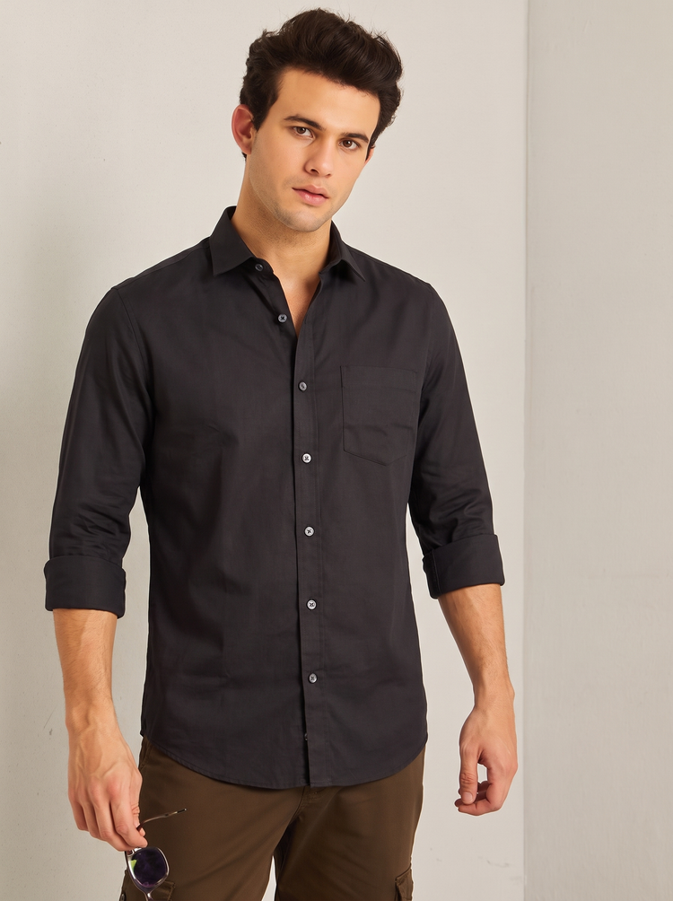 Black Plain Stretch Shirt