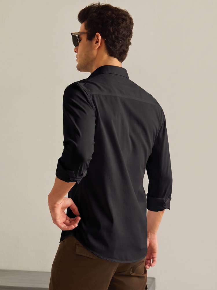 Black Plain Stretch Shirt
